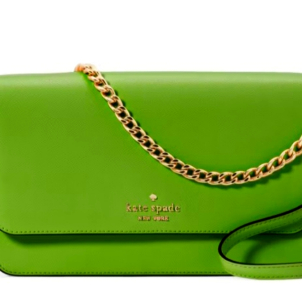 Kate Spade  Madison  willow medium flap green leather crossbody bag.